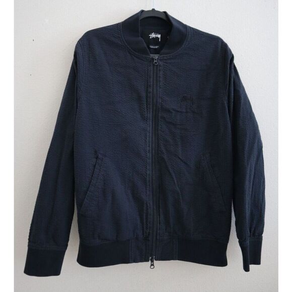 Stussy 115279 Men's Sz Small Navy Full Zip Seersucker Bomber Jacket - Picture 1 of 13